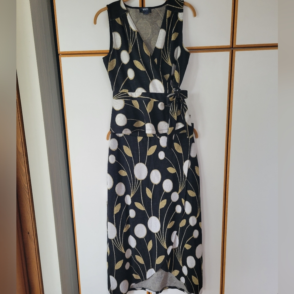 Anthropologie Maeve Craspedia Knit Set M Skirt Wrap Tie Top Gold